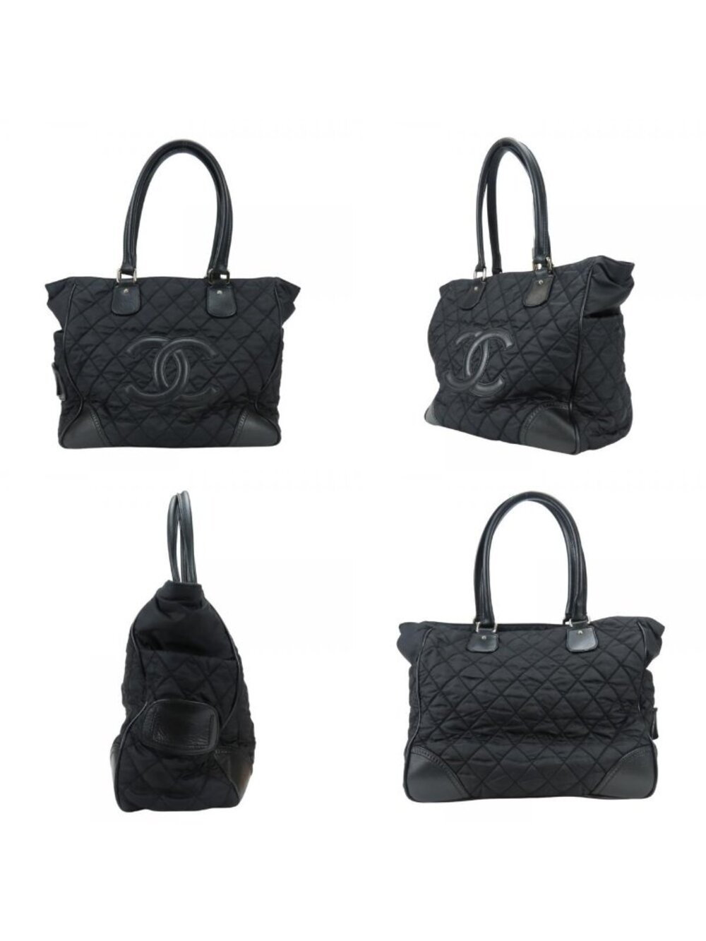 Chanel Tote Bag Paris New York Quilted CC Logo Nylon Leather Black
